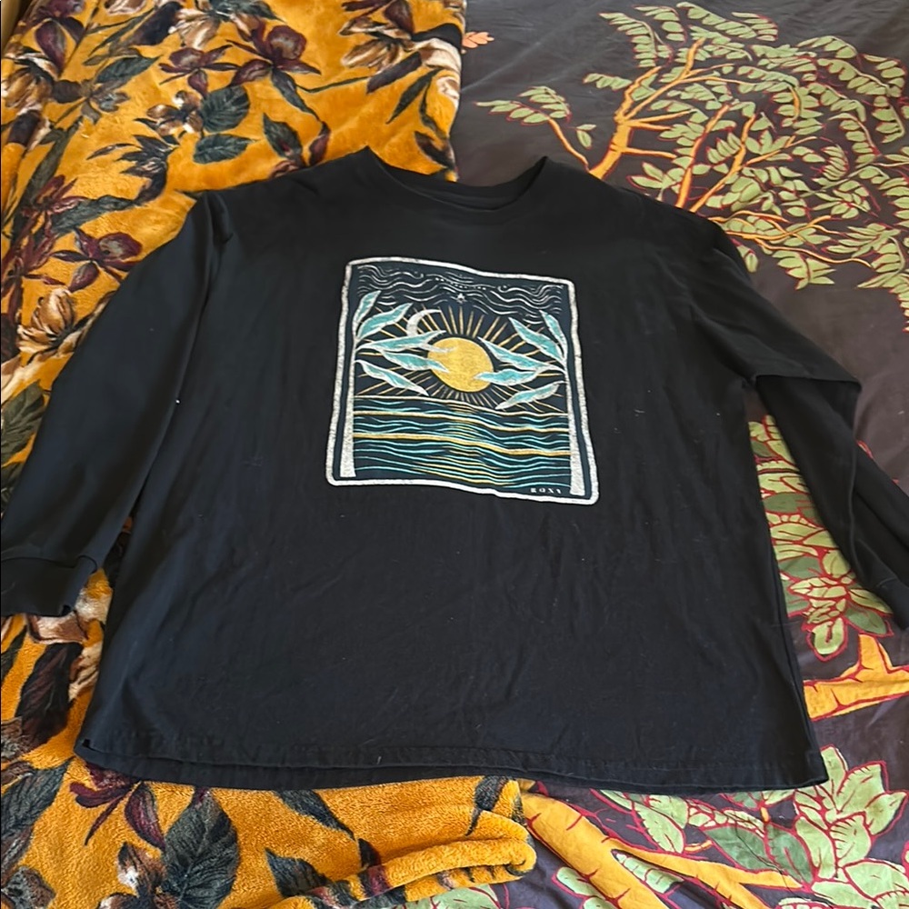 Roxy Black Long Sleeve Shirt with Sun and Waves Design